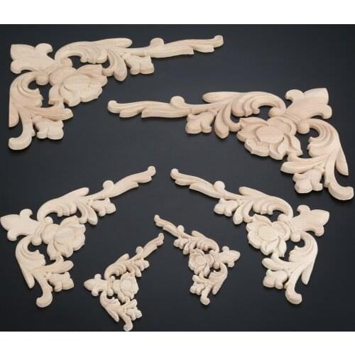 1pc Woodcarving Corner Vintage Unpainted Decal Onlay Applique Frame Home Furniture Wall Door Decor 3D Flower 8cm-28cm European
