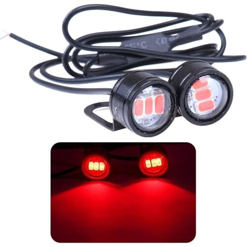 2Pcs Motorcycle Rearview Mirror Eagle Eye 3 LED Flash Strobe Lights Red