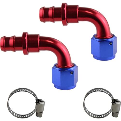 AN10 90 degree Push On Oil Fuel Line Hose End Fitting (AN10-90) +clamps+Red &Blue