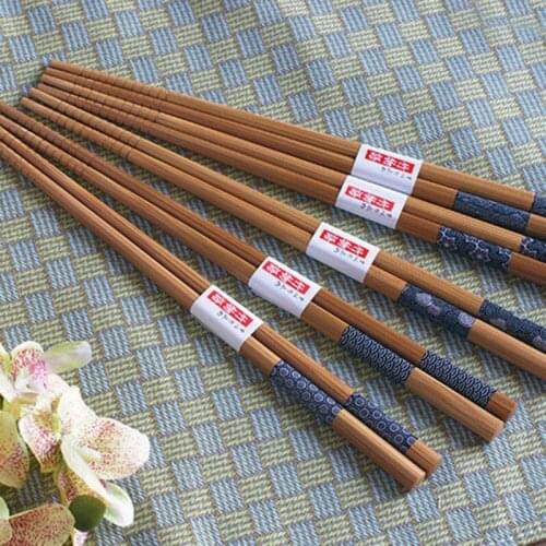 22.5cm 5 Pairs Japanese Style Bamboo Chopsticks Reusable Lucky Cat Pattern Chopstick For Gift For Fiends