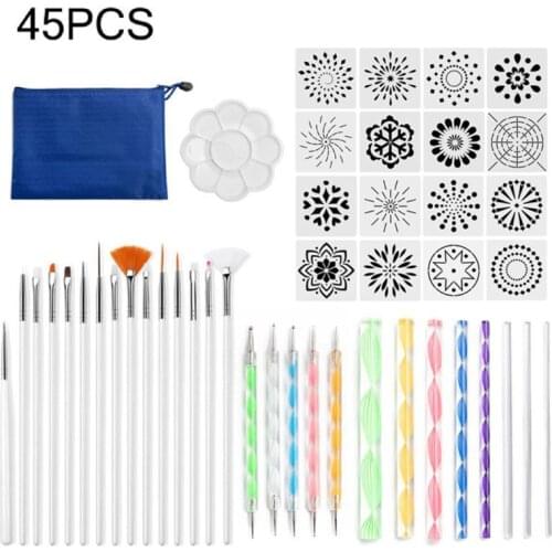 45pcs Mandala Dotted Tools Set for Painting Rock Stone Drawing Stencil Brush Point Pen Palette Kit