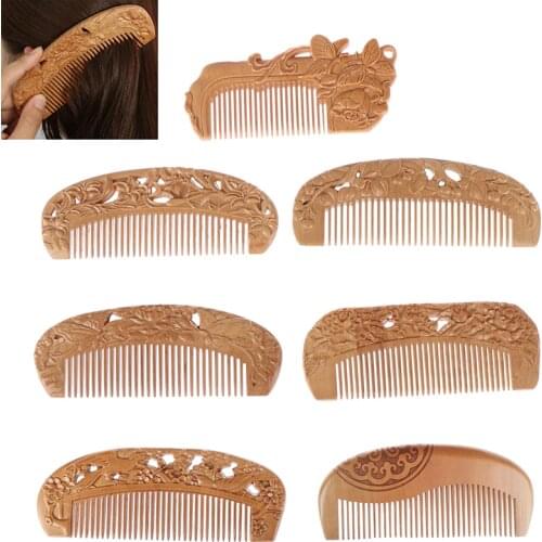 8Styles Natural Peach Wood &Bamboo Wood Healthy No-static Massage Hair Wooden Comb Health Care New Design Wood Comb