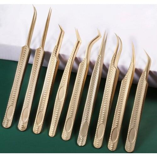 Anti-Static Eyelash Extension Tweezer Fan Gold Stainless Steel 3D Volume Eyelashes Tweezers Hand Anti-slip Lashes Makeup Tools