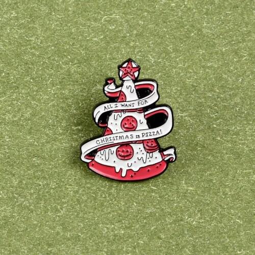 New Cartoon Food Christmas Tree Pizza Ice Cream Brooch Ribbon Smiley Face Halloween Enamel Pin Child Cowboy Lapel Pendant