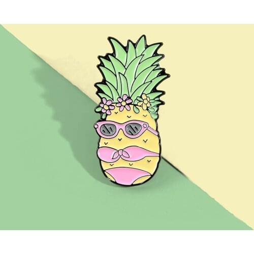Enamel Pins Wearing Bikini Pineapple Beach Bathing Brooches Badges Lapel Clothes Bag Pins Popular Jewelry Gifts For Friends