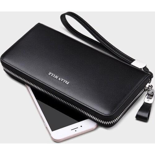 Leather long zipper wallet handbag grab bag leather casual mens leather bag retro hand bag