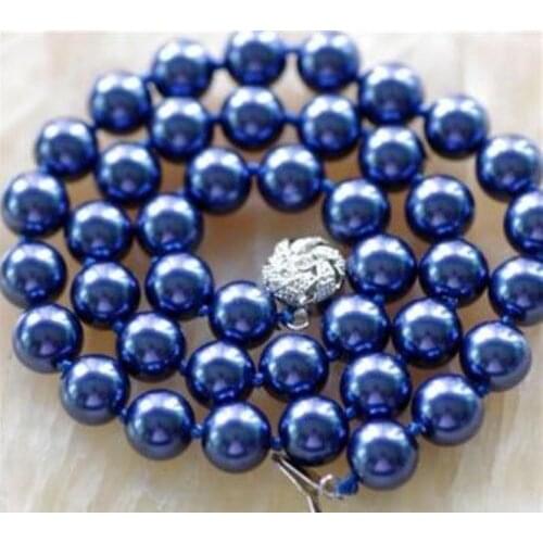 Beautiful! 8MM Navy blue Sea Shell Pearl Necklace AAA18"