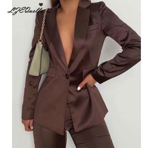 LZEQuella Women Stylish Button Jacket Coat Women 2021 Fashion Satin Oversize Long Sleeve Pocket Loose Outerwear Chic Tops NZ3846