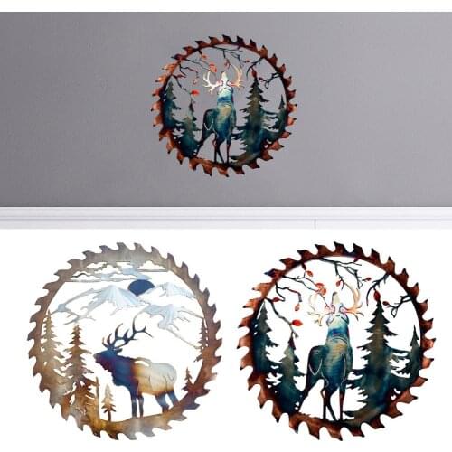 Top Sell Retro Elk Metal Decoration Deer Wall Art Forest Home Decoration For Indoor Outdoor Elk Saw Blade Hanging Home Deocr