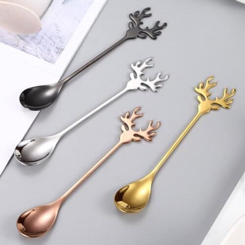 Stainless Steel Spoon Cartoon Elk Spoon Kitchen Tools Tableware Spoon Coffee Spoon Stirring Spoon Gift Spoon