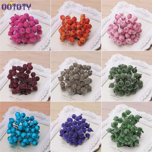Mini Fake Fruit glass Berries Artificial pomegranate red cherry Bouquet Stamen Christmas Decorative 40pcs Holly Flower