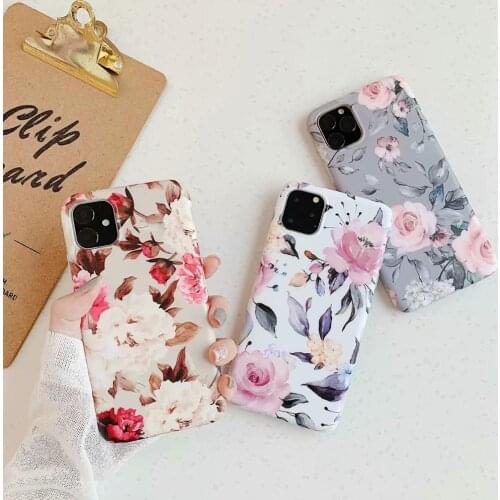 Flowers Green Phone Case for iPhone 11 Pro Max XR X XS MAX Soft Matte White Luxury Case for iPhone 6s 7 8 Plus Fashion Cover Hot
