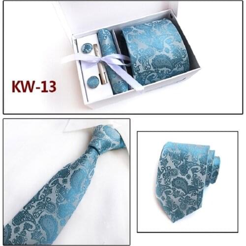HOOYI Flower Tie Set 8cm Ties for Men Tie Clip Cufflinks Gift Box Pocket square