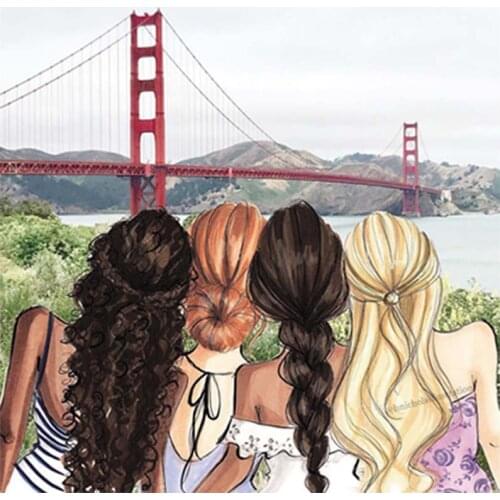 Love Sisters Sticker On Clothes Garment Thermal Transfer Stripe Diy A-Level Washable Iron On Transfer Golden Gate Bridge