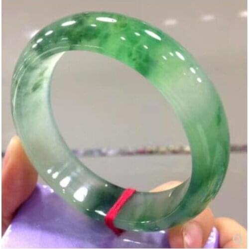 Natural Myanmar Ice Flat Jadeite Bracelet with Blue Flower Ring (Certificate delivery)