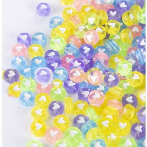 New Acrylic Coin Round Shape Heart Beads 4*7mm 3600pcs Colorful Plastic DIY Jewelry Beading Material Bracelet Spacer ornaments