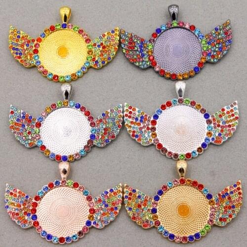 New 25mm color Round Cabochon Pendant Base Angel Wing Charms For DIY Jewelry Making Alloy Matching Necklace Jewellry Fin