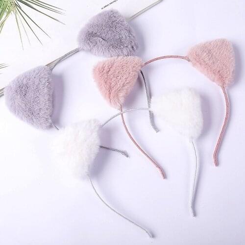 2021 New Cute Plush Cat Ear Hair Band French Sweet Girls Hairpin Women All-match Headdress Cat Ears Balls Plush Headband