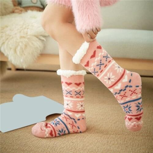 Autumn Winter Women Slippers Home Socks Christmas Cartoon Elk Floor Socks Plush Velvet Non-slip Carpet Fluffy Warm Socks