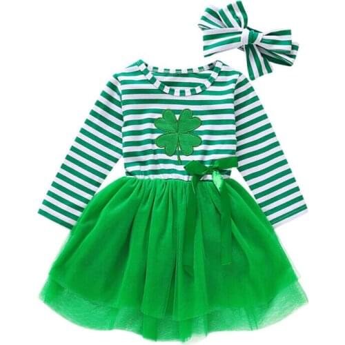 Girl Dress 2Pcs Toddler Baby Kid Girl St.Patricks Day Clothes Party Princess Tutu Dress +Headband