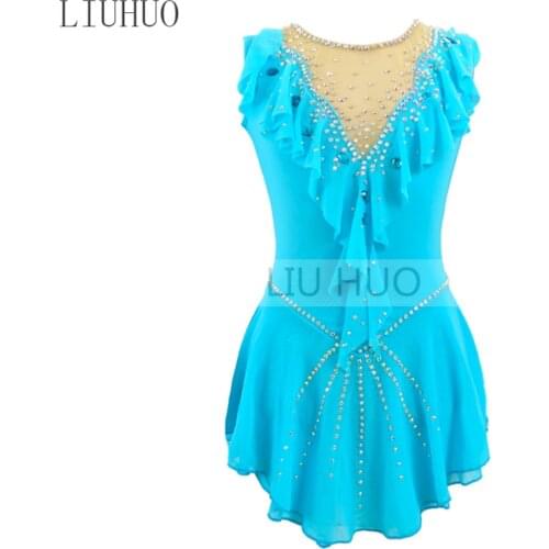 LIUHUO Kids Teens Roller Figure Skating Dress Womens Girls' Ice Performance Competition Leotard Artistic Costume Dance Blue