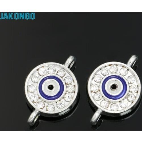 Silver Plated Fatima Hamsa Round Evil Blue Eye Connectors fit Jewelry Making Handmade Findings Accessories DIY 19x12mm