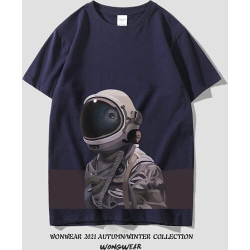PROWOW New Space Astronaut Summer Short Sleeve T-shirt Mens 2021 Trend Loose Large Size Half Sleeve Mens Clothes