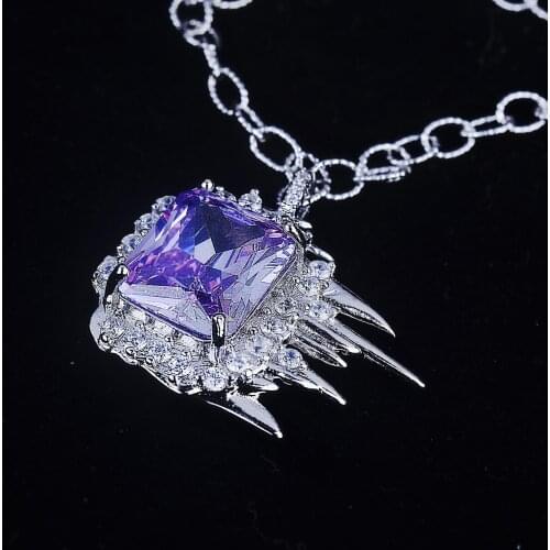 QTT 2021 New Trend Flame Tail Pendant Necklace For Women Inlay Square Purple Dazzling Zircon Charm Clavicle Chain Fine Jewelry