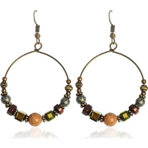 Retro Circle Strings Wood Beads Irregular Beads Earrings Bohemian Ethnic Style Earrings Classic Temperament For Womens Gift