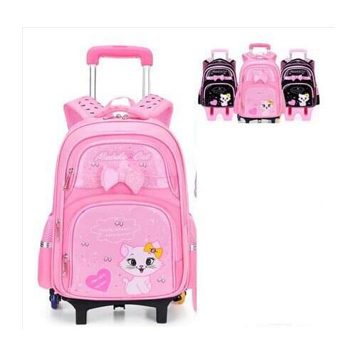 School Rolling Backpack School bags for girls with wheels PU Wheeled Backpack Bag Trolley Bag with Wheels Kids Rolling Bacpack