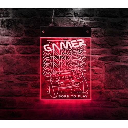 Gamers Born To Play Game Zone LED Neon Sign Man Cave Boys Room Gamepad Electronic Lighted Signs Joysticks Hanging Light Board