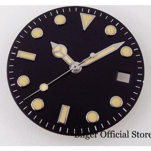 BLIGER Luminous Black Sterile 28.5mm Watch Dial Plate fit MIYOTA 8205 8215 821A DG MINGZHU 2813 ETA 2824 Yellow Marks