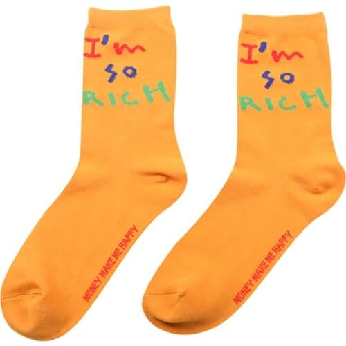 Spring Summer New Happy Socks English Text Pattern White Orange Color Harajuku Style High Street Funny Cotton Womens
