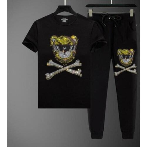 High-quality european-style casual fashion mens summer Tracksuit Hot drill design suit