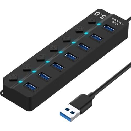 4 Ports 7 Ports USB 3.0 Hub High Speed USB Hub Splitter with Individual Switches Indicator Light for PC Desktop Laptop Computer