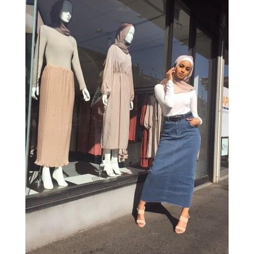 Faldas Mujer Moda 2021 Muslim High Waist Long Denim Skirt Women Casual Jeans Bodycon Maxi Skirts Jupe Longue Djellaba Femme