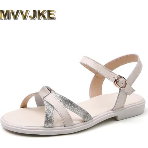 MVVJKEWomen Sandals Shoes Flat Sandals Summer Lady Casual Breathable Sandalias Mujer Woman Shoes Shiny Sequins Leather Open
