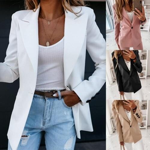Womens Blazer 2021 White Long Sleeve Blazers Office Lady New Autumn Solid Color Long Sleeve One Button Slim Blazer Suit Jacket