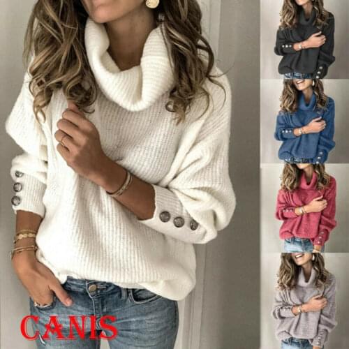 Womens Long Sleeve Knitted Sweater Turtleneck Loose Jumper Knitwear Autumn Pullovers Sweater Tops