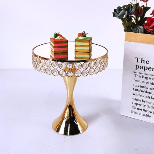 1pcs Wedding Cake Stand Square crystal Birthday Party Dessert Metal Cupcake Pedestal Display Plate Home Decor Gold Acryl Mirror