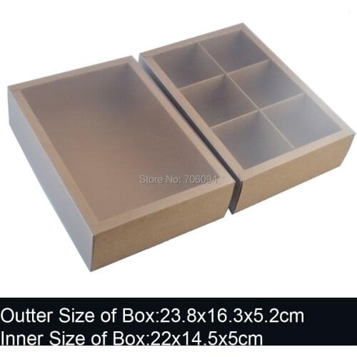 10PCS 23.8x16.3x5.2cm Brown slid drawer Craft Paper box for Wedding Favors Candy gift cake custom