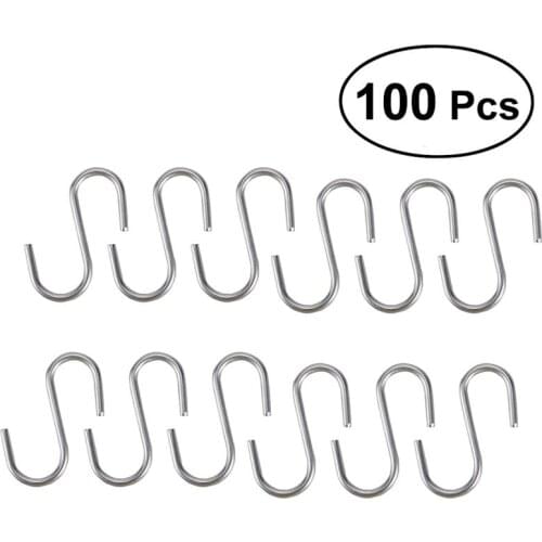 100pcs Stainless Steel S Shaped Hooks Kitchen Spoon Pan Pot Utensils Hangers Clasp Over The Door Closet Clothes Rack Tool