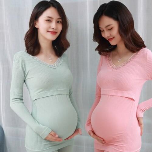 2pcs Nursing Sleepwear Breastfeeding Pajamas Maternity Model Soft Breathable Nightwear Pregnancy Pajamas Cute Homewear