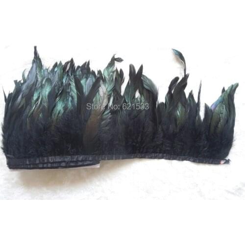 2Yards/lot!6-8inches 15-20cm Balck Coque Feather Trim Fringe Cock Hackle Feather Trim for Dress Decor,Mask Making