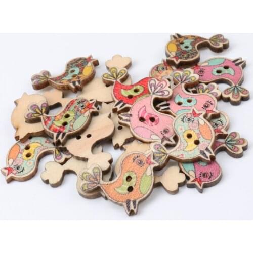 20pcs mixed Colorful Bird Pattern diy Wooden Buttons Botones Handmade Accessories Decoration Scrapbooking Crafts 25x19mm MZ44