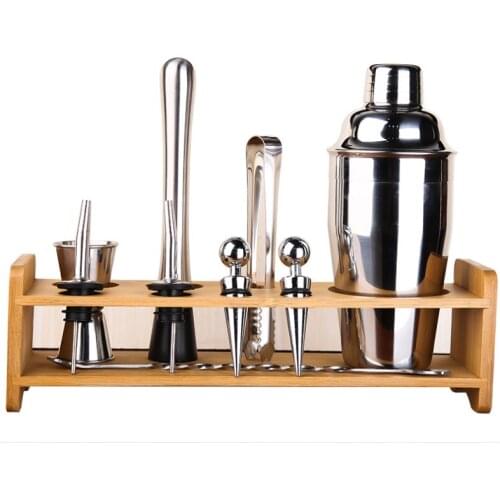 350ml/530ml/700ml Stainless Bar Cocktail Shaker Set Party mixer Set with Wooden Rack