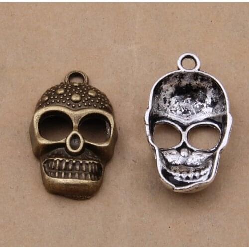 Daisies 50pcs/lot Antique Sliver Bronze Face Skull Charm DIY Necklace Bracelet Bangle Findings 28x17mm