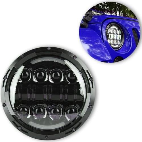 7'' 80W 6000Lm Round Black LED Headlight High Low Beam for Harley Jeep Wrangler JK TJ Hummer H1 H2 with Yellow White Angel Eye