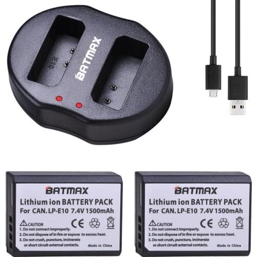 Batmax 2Pcs LP-E10 LPE10 LP E10 Camera Battery+USB Dual Charger for Canon EOS 1100D 1200D1300D Rebel T3 Kiss X50 LP-E10 LC-E10