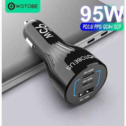 95W 3-port USB C Car Charger,Super fast charging 2.0 PPS PD 65W/45W/30W/20W QC4+ 18W for xiaomi laptop iphone12 samsung galaxy